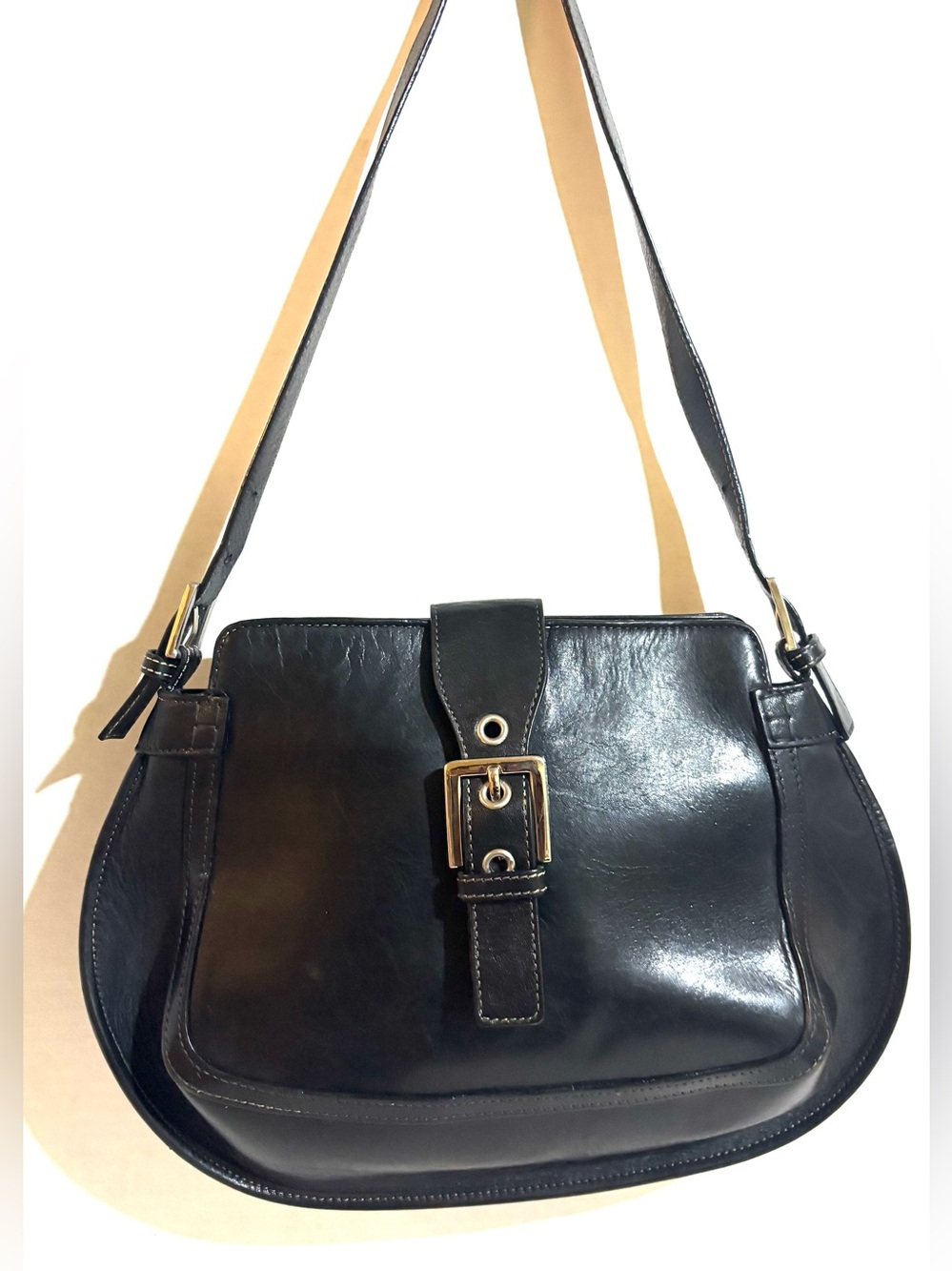 Classic Black Leather Shoulder Bag